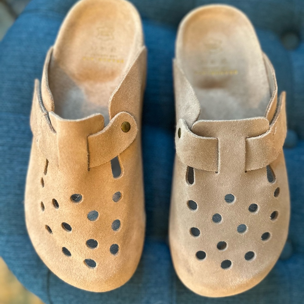 🆕 Brandblack Women’s Taupe Leather Mules. Size 7.5. - Picture 6 of 16